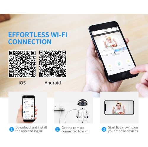 Timbo Home Security IP Camera Robot Intelligent Auto Tracking Camera Wireless WiFi Baby Video Monitor Surveillance Camera 1080P -White