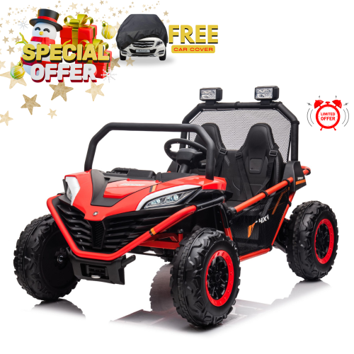 KidsVIP Kids Ride On Dune Buggy 12V Battery Powered 4x4 AWD Dune X Class Electric UTV Rubber Wheels 2 Leather Seats Music Player Remote