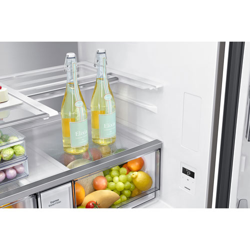 Réfrigérateur à 4 portes et à profondeur de comptoir de 22,8 pi³ et 36 po BESPOKE avec porte transparente de Samsung - Inox