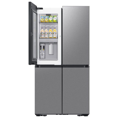 Réfrigérateur à 4 portes et à profondeur de comptoir de 22,8 pi³ et 36 po BESPOKE avec porte transparente de Samsung - Inox