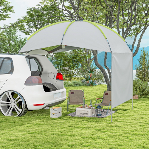 Outsunny Portable SUV Awning Tailgate Tent with Side Wall, Versatility Rooftop Car Awning Sun Shelter with Carry Bag, for Truck, RV, Van, Trailer and