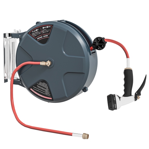 Gymax Retractable Hose Reel Wall Mounted 1/2'' 49ft Any Length Lockw/Hose  Nozzle