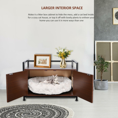 Large Space Cat Litter Box Enclosure, Hidden Cat Washroom Furniture, Wooden Cat Litter Cabinet Storage Bench with a Side Window