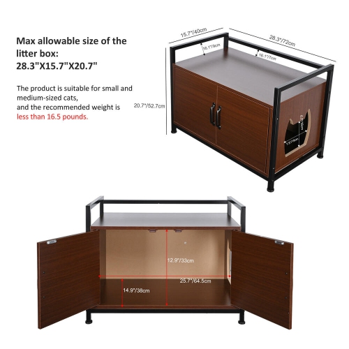 Large Space Cat Litter Box Enclosure, Hidden Cat Washroom Furniture, Wooden Cat Litter Cabinet Storage Bench with a Side Window