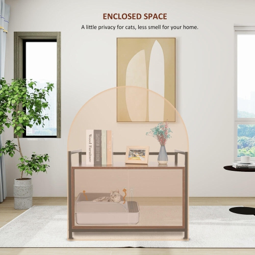 Large Space Cat Litter Box Enclosure, Hidden Cat Washroom Furniture, Wooden Cat Litter Cabinet Storage Bench with a Side Window