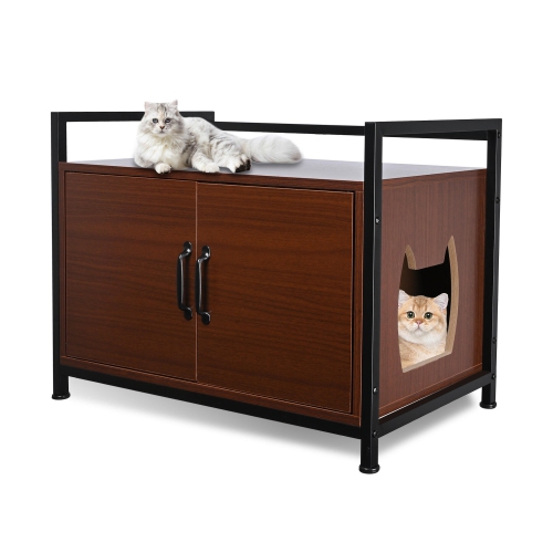 Large Space Cat Litter Box Enclosure, Hidden Cat Washroom Furniture, Wooden Cat Litter Cabinet Storage Bench with a Side Window