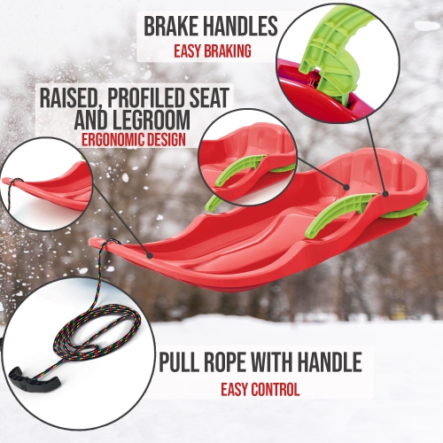 ArcticThrill Snow Sled for Kids - IcePulse Sledge - Single Rider Racer Toboggan with Pull Rope and Brake Handles; Outdoor Plastic Winter Sleigh for