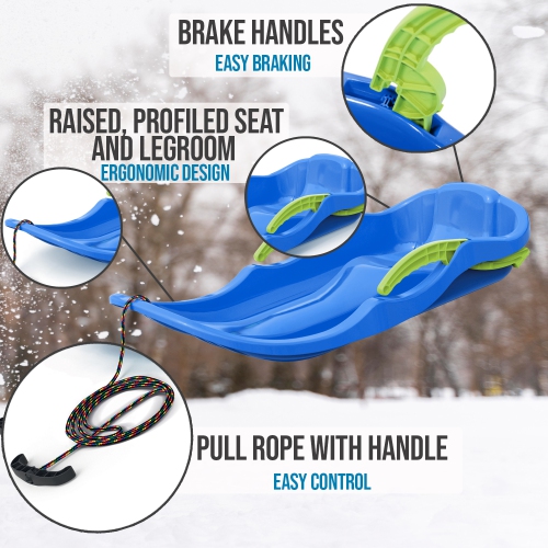 ArcticThrill Snow Sled for Kids - IcePulse Sledge - Single Rider Racer Toboggan with Pull Rope and Brake Handles; Outdoor Plastic Winter Sleigh for