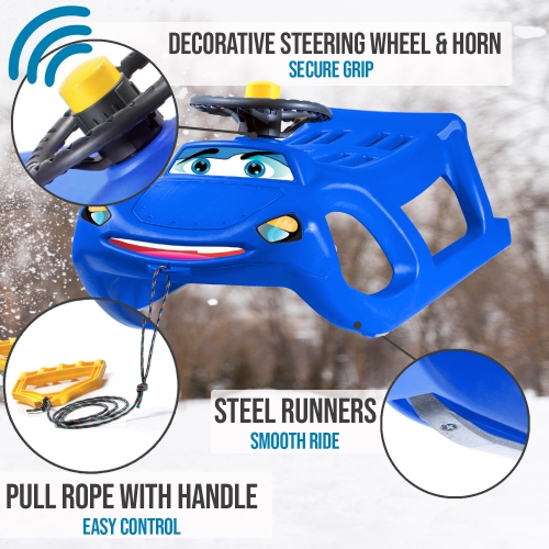 Luge d'hiver ArcticThrill pour enfants - luge SnoWheel - toboggan avec corde et volant décoratif; traîneau d'hiver en plastique pour les tout-petits