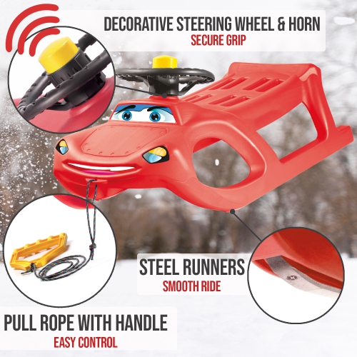 Luge d'hiver ArcticThrill pour enfants - luge SnoWheel - toboggan avec corde et volant décoratif; traîneau d'hiver en plastique pour les tout-petits