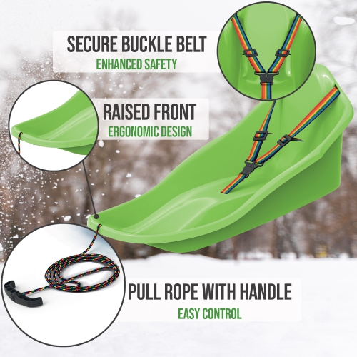 ArcticThrill Snow Sled for Kids - ExploRide Sledge - Toboggan with Pull Rope and Safety Belt; Outdoor Plastic Winter Sleigh for Toddlers & Kids