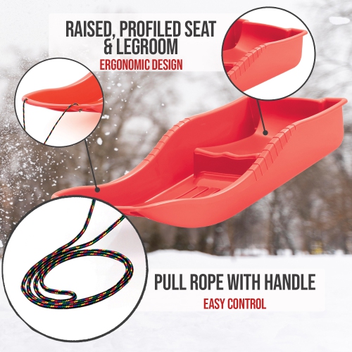 ArcticThrill Snow Sled for Kids - SnowBoat Sledge - Single Rider Toboggan with Pull Rope; Outdoor Plastic Winter Sleigh for Toddlers & Kids