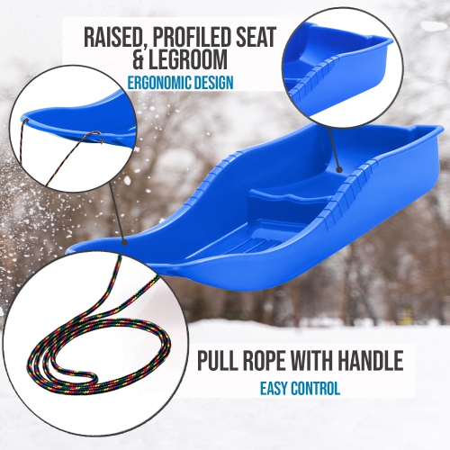 ArcticThrill Snow Sled for Kids - SnowBoat Sledge - Single Rider Toboggan with Pull Rope; Outdoor Plastic Winter Sleigh for Toddlers & Kids