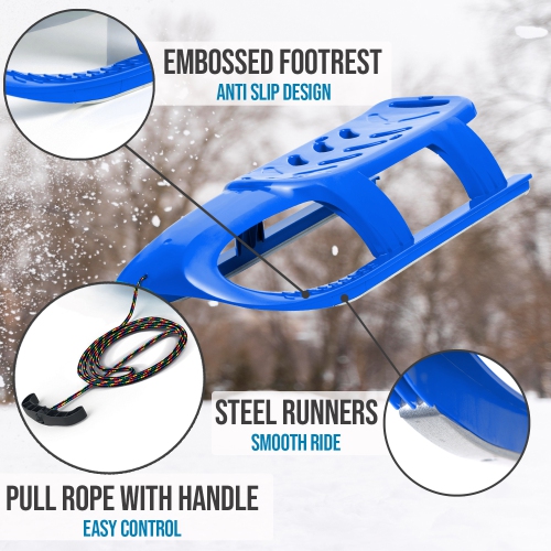 ArcticThrill Snow Sled for Kids - SnowRocket Sledge - Single Rider Racer Toboggan with Pull Rope; Outdoor Plastic Winter Sleigh for Toddlers & Kids