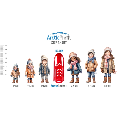 ArcticThrill Snow Sled for Kids - SnowRocket Sledge - Single Rider Racer Toboggan with Pull Rope; Outdoor Plastic Winter Sleigh for Toddlers & Kids