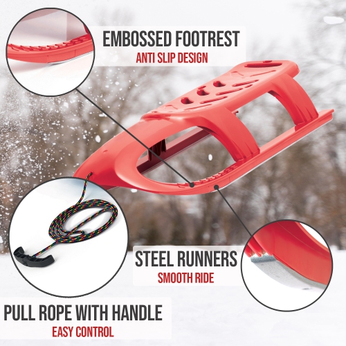 ArcticThrill Snow Sled for Kids - SnowRocket Sledge - Single Rider Racer Toboggan with Pull Rope; Outdoor Plastic Winter Sleigh for Toddlers & Kids