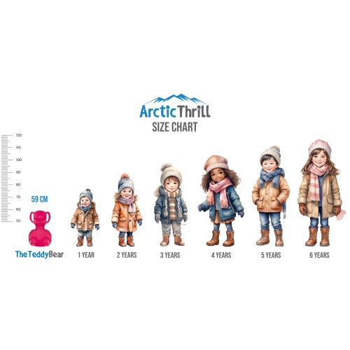 ArcticThrill Snow Sled for Kids - The Teddy Bear Slider - Single Rider Downhill Toboggan with Handles; Outdoor Plastic Winter Sleigh for Toddlers &