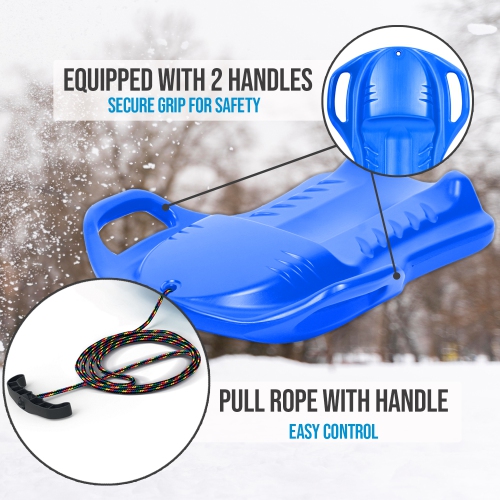 ArcticThrill Snow Sled for Kids - ParadiseRide Slider - Single Rider Sprinter Toboggan with Handles and Pull Rope; Outdoor Plastic Winter Sleigh for