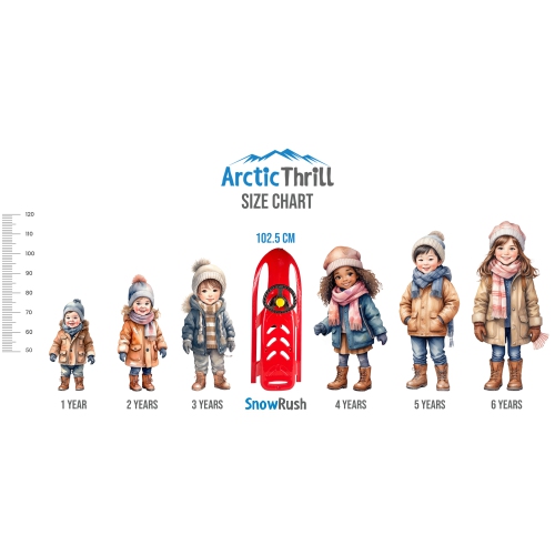 ArcticThrill Snow Sled for Kids - SnowRush Sledge - Single Rider Racer Toboggan with Pull Rope and Steering Wheel; Outdoor Plastic Winter Sleigh for