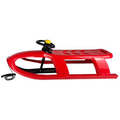 ArcticThrill Snow Sled for Kids - SnowRush Sledge - Single Rider Racer Toboggan with Pull Rope and Steering Wheel; Outdoor Plastic Winter Sleigh for