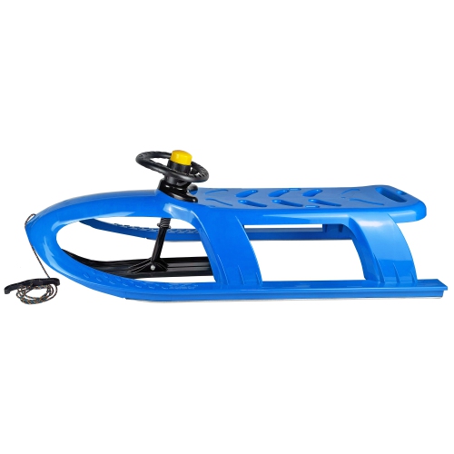 ArcticThrill Snow Sled for Kids - SnowRush Sledge - Single Rider Racer Toboggan with Pull Rope and Steering Wheel; Outdoor Plastic Winter Sleigh for