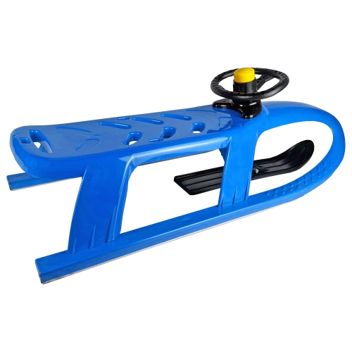 ArcticThrill Snow Sled for Kids - SnowRush Sledge - Single Rider Racer Toboggan with Pull Rope and Steering Wheel; Outdoor Plastic Winter Sleigh for