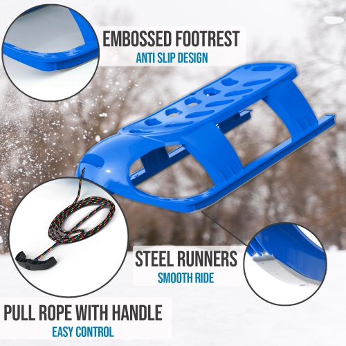 ArcticThrill Snow Sled for Kids - SnowVenture Sledge - Toboggan with Pull Rope; Outdoor Plastic Winter Sleigh for Toddlers & Kids