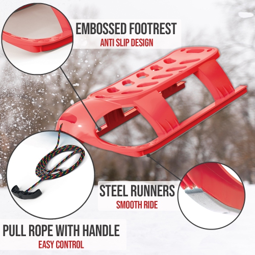 ArcticThrill Snow Sled for Kids - SnowVenture Sledge - Toboggan with Pull Rope; Outdoor Plastic Winter Sleigh for Toddlers & Kids