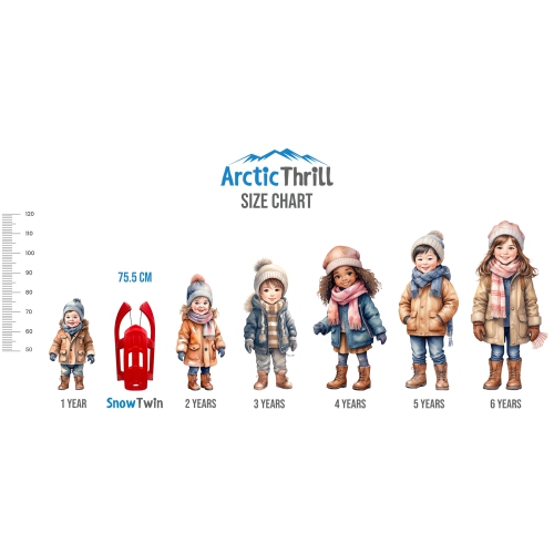 ArcticThrill Snow Sled for Kids - SnowTwin Sledge - Single Rider Racer Toboggan with Pull Rope; Outdoor Plastic Winter Sleigh for Toddlers & Kids