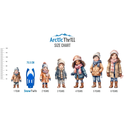 ArcticThrill Snow Sled for Kids - SnowTwin Sledge - Single Rider Racer Toboggan with Pull Rope; Outdoor Plastic Winter Sleigh for Toddlers & Kids