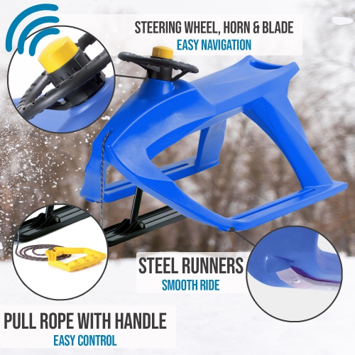 ArcticThrill Snow Sled for Kids - FrostRacer Sledge - Single Rider Racer Toboggan with Pull Rope and Steering Wheel; Outdoor Plastic Winter Sleigh