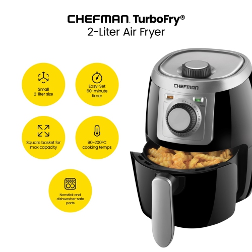 Strak TurboFry 2-Quart Air Fryer, Personal Compact Healthy Fryer w/ Adjustable Temperature Control, 60 Minute Timer and Dishwasher Safe Basket
