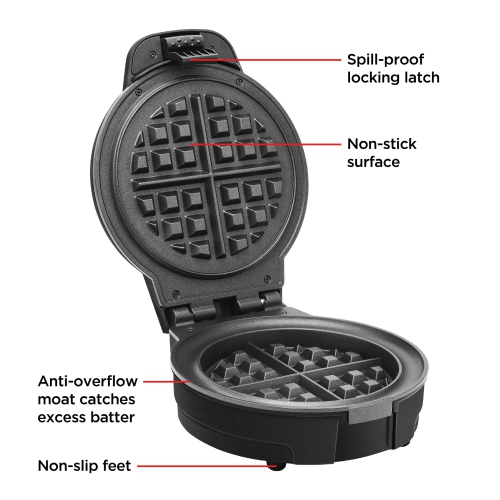 Strak Anti-Overflow Belgian Waffle Maker w/Shade Selector, Temperature Control