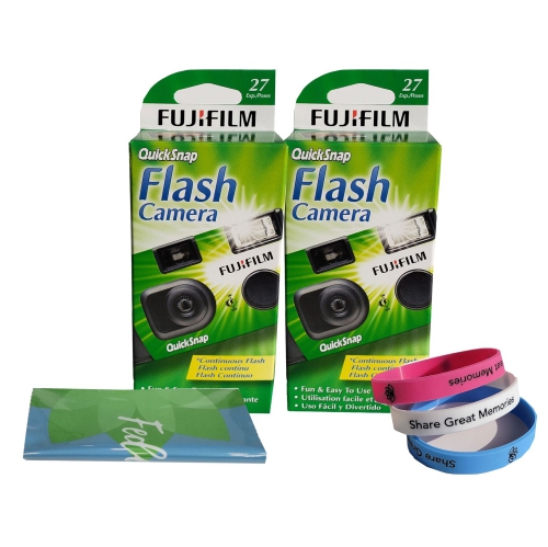 Fujifilm QuickSnap Flash 400 Disposable 35mm Camera Plus a Bonus Eco-Friendly Silicone Wrist Band and a Microfiber Cleaning Cloth