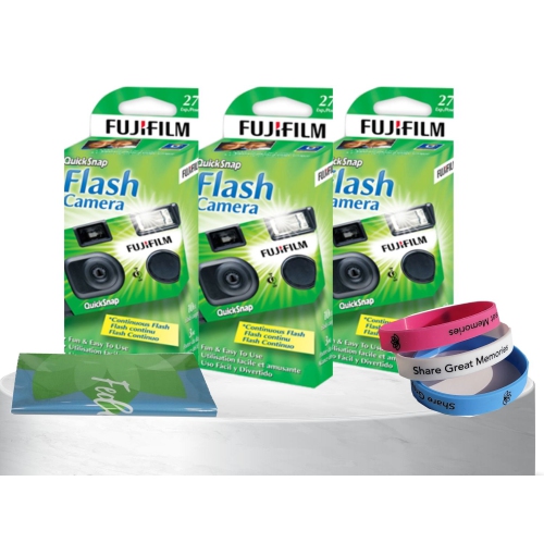 Fujifilm QuickSnap Flash 400 Disposable 35mm Camera Plus a Bonus Eco-Friendly Silicone Wrist Band and a Microfiber Cleaning Cloth