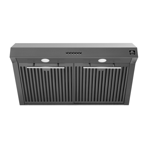 Forno Bari Espresso 30-inch Under Cabinet in Black 400CFM Range Hood, with additional Brass Filter Handles