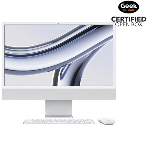 Boîte ouverte - iMac 24 po d'Apple (automne 2023) - Argenté (puce M3 Apple/processeur 10 coeurs/SSD 256 Go/RAM 8 Go) - Français