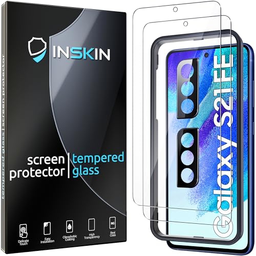 Protecteur d'écran d'Inskin pour Galaxy S21 FE 5G/4G de Samsung - verre trempé 2+2 pour écran et objectif d'appareil photo