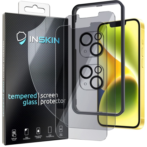 Inskin Privacy Screen Protector for iPhone 14 Plus - 2+2 Tempered Glass for Screen & Camera Lens, Auto-Align Installation, Plasma Coating, Fits Cases