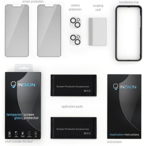 Inskin Privacy Screen Protector for iPhone 14 Plus - 2+2 Tempered Glass for Screen & Camera Lens, Auto-Align Installation, Plasma Coating, Fits Cases