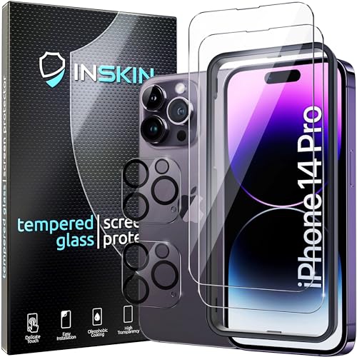 Protecteur d'écran d'Inskin pour iPhone 14 Pro Max - verre trempé 2 + 2&nbsp;mm pour écran et objectif d'appareil photo, alignement automatique