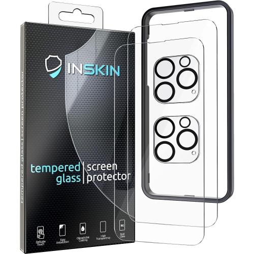 Protecteur d'écran d'Inskin pour iPhone 14 Pro Max - verre trempé 2 + 2&nbsp;mm pour écran et objectif d'appareil photo, alignement automatique