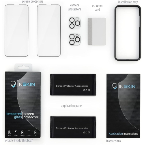 Protecteur d'écran d'Inskin pour iPhone 14 Pro Max - verre trempé 2 + 2&nbsp;mm pour écran et objectif d'appareil photo, alignement automatique