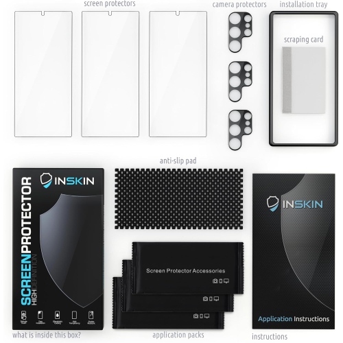 Inskin Screen Protector for Samsung Galaxy S24 Ultra 5G - 3+3 Tempered Glass for Screen & Camera Lens, Auto-Align Installation, Fingerprint ID