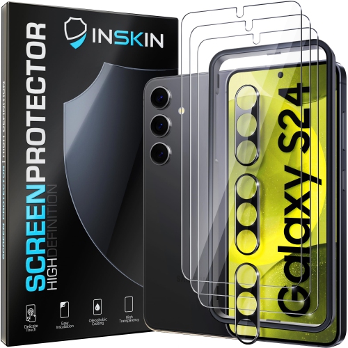 Inskin Screen Protector for Samsung Galaxy S24 Ultra 5G - 3+3 Tempered Glass for Screen & Camera Lens, Auto-Align Installation, Fingerprint ID
