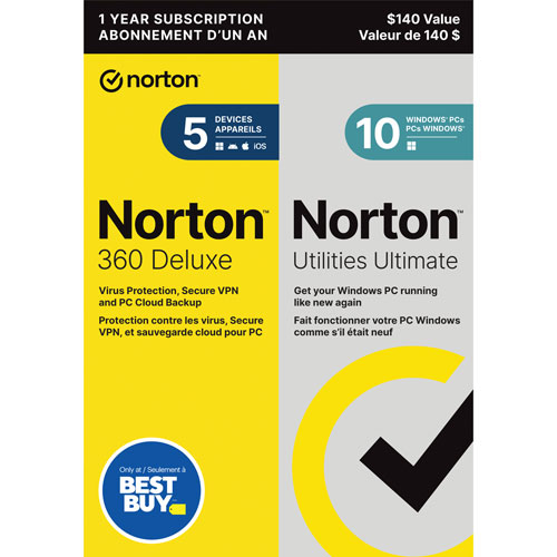 Norton 360 Deluxe with Utilities Ultimate - 5 Devices - 50GB Cloud Backup - 1 Year Subscription