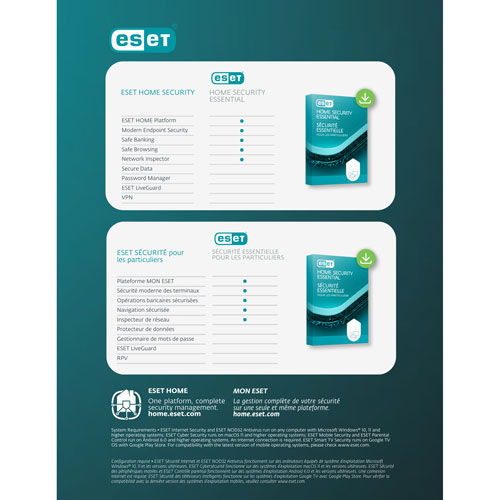 ESET Home Security Essential - 10 appareils - 1 an - Téléchargement numérique