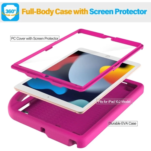 Durable Kids Case for iPad 9th/8th/7th Gen: Built-in Screen, Handle Stand, Fun Design