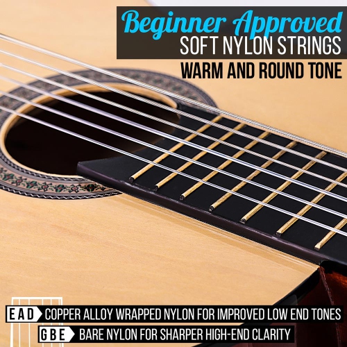 Guitare classique à 6 cordes - guitare à échelle 3/4 avec accordeur numérique et accessoires