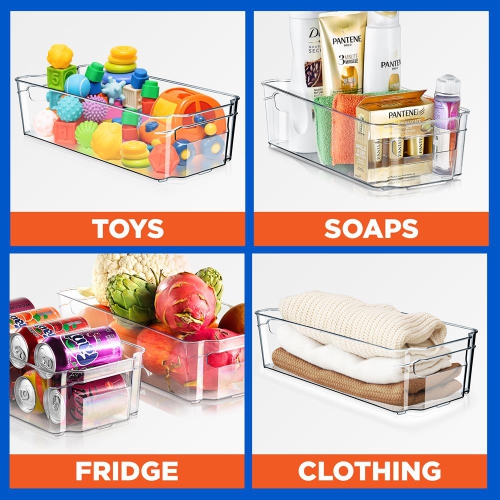 Set Of 6 Refrigerator Organizer Bins - 5 Wide Fridge Organizers and 1 Egg Holding Tray for Freezer, Kitchen, Countertops, Cabinets